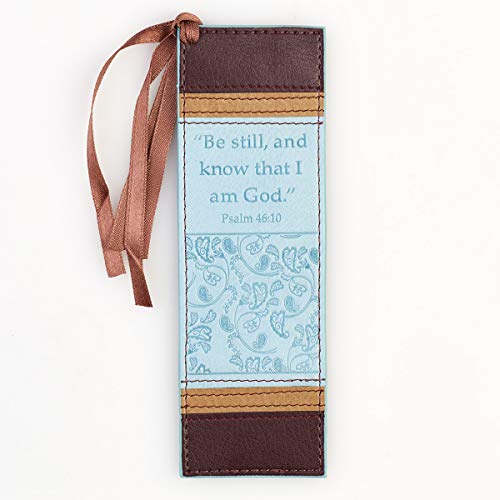 Christian Art Gifts Blue Faux Leather Bookmark | Be Still and Know - Psalm 46:10 Bible Verse Inspirational Bookmark for Women w/Satin Ribbon Tassel