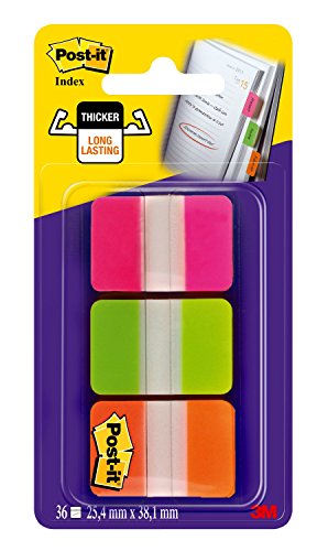 Post-it Tabs, Solid, Pink, Green, Orange, 1 Inch, 12 Tabs Per Color, 36 Tabs per Dispenser (686-PGOT)