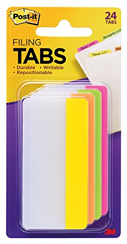Post-it Tabs, 3 in, Solid, Assorted Bright Colors, Durable, Writable, Repositionable, Sticks Securely, Removes Cleanly, 6 Tabs/Color, 4 Colors, 24 Tabs/Pack, (686-PLOY3IN)