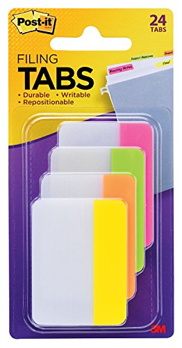 Post-it Tabs, 2 in, Solid, Assorted Bright Colors, Durable, Writable, Repositionable, Sticks Securely, Removes Cleanly, 6 Tabs/Color, 4 Colors, 24 Tabs/Pack, (686-PLOY)
