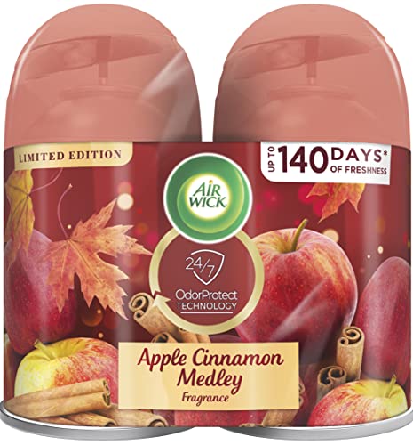 Air Wick Pure Freshmatic 2 Refills Automatic Spray, Apple Cinnamon Medley, 2ct, Air Freshener, Essential Oil, Odor Neutralization, Packaging May Vary