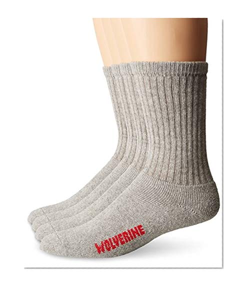 Wolverine Men's 4 Pack Crew Rib Stay Up Top Band Socks, Gray, Sock Size:10-13/Shoe Size: 6-12