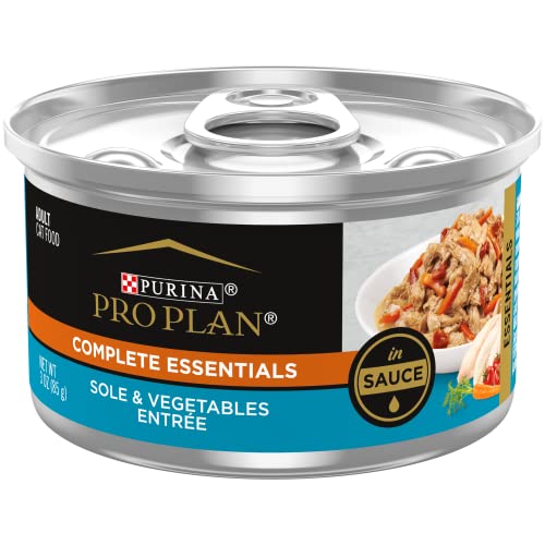 Purina Pro Plan Gravy, Pate, High Protein Wet Cat Food, COMPLETE ESSENTIALS Sole & Vegetable Entree in Sauce - (24) 3 oz. Pull-Top Cans