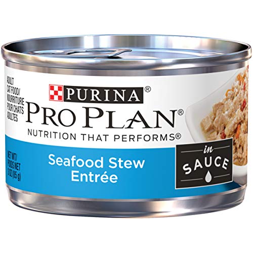 Book Cover Purina Pro Plan Wet Cat Food, Seafood Stew Entree in Sauce - (24) 3 oz. Pull-Top Cans