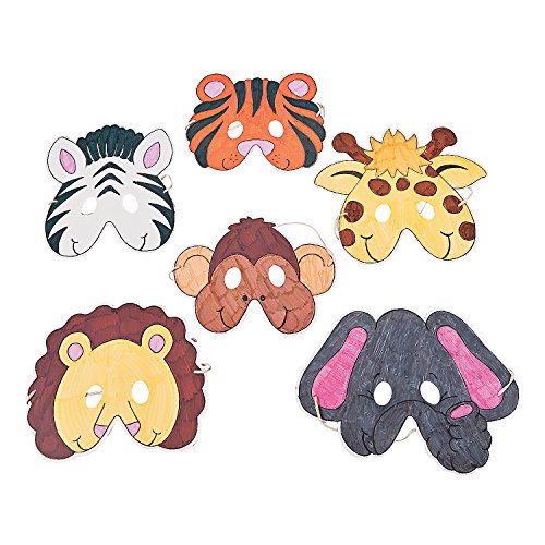 Color Your Own Zoo Animal Masks - 12 Make Your Own Animal Faces Arts & Crafts for Jungle Safari Party Zoo Animal Birthday Party - Kids Crafts Activities DIY Party favors - Dressup Kids Home Activities