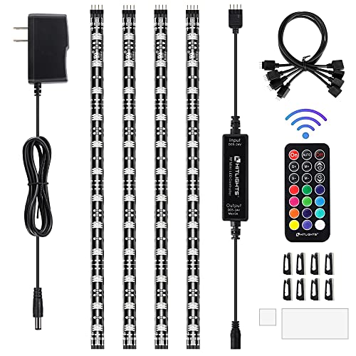 HitLights LED Strip Lights, 4 Pre-Cut Waterproof RGB Small LED Light Strip Kit Dimmable Color Changing SMD 5050 LED Tape Light with RF Remote, UL-Listed Power Supply and Connectors for TV Bedroom Home
