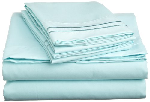 Book Cover Cathay Home Luxury Soft Microfiber Sheet Set with Embroidered Pillow Cases, King, Aqua