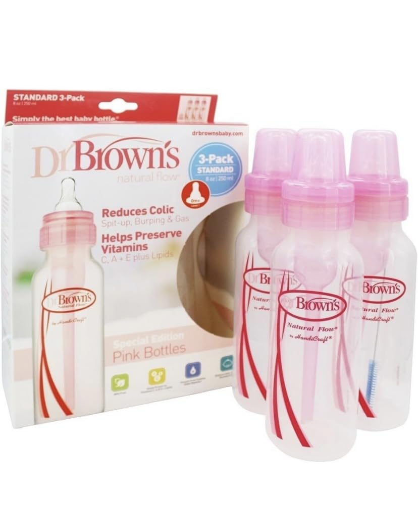 Book Cover Dr. Brown's BPA Free Baby Bottles 8 Oz. - Pink - 3 Pack