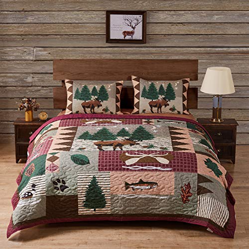 Book Cover Greenland Home Moose Lodge Quilted Bedding Set, King, Natural