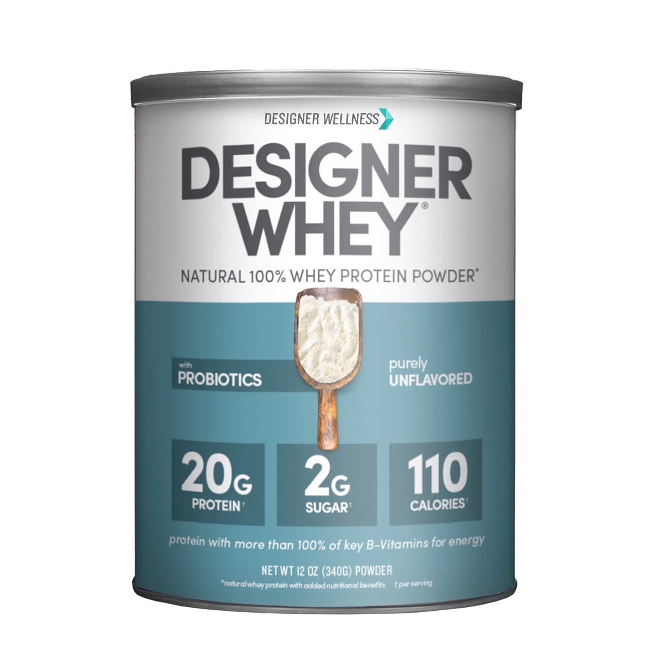 Book Cover Designer Wellness Designer Whey Natural 100% Whey Protein Powder with Probiotics , Fiber, and Key B-Vitamins for Energy, Gluten-free, Non-GMO, Purely Unflavored 12 oz