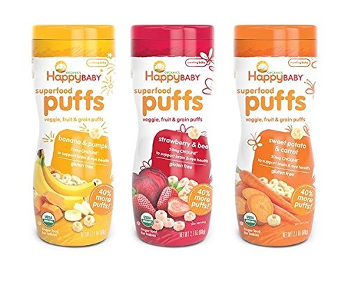 Happy Baby Organic Puffs 2.1 Oz Mixed 3 Pack (1 Strawberry, 1 Bananna, 1 Sweet Potato)
