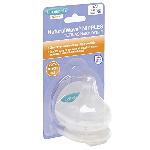 Book Cover Lansinoh NaturalWave Slow-Flow Silicone Nipples, 2 Count, Natural Bottle Nipples, Reduces Nipple Confusion, Anti-Colic, BPA and BPS Free, Nursing Essentials