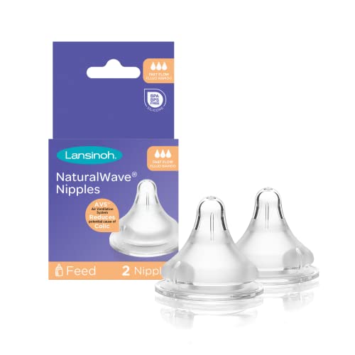 Lansinoh NaturalWave Baby Bottle Nipples, Fast Flow, Size 4L, Anti-Colic, 2 Count
