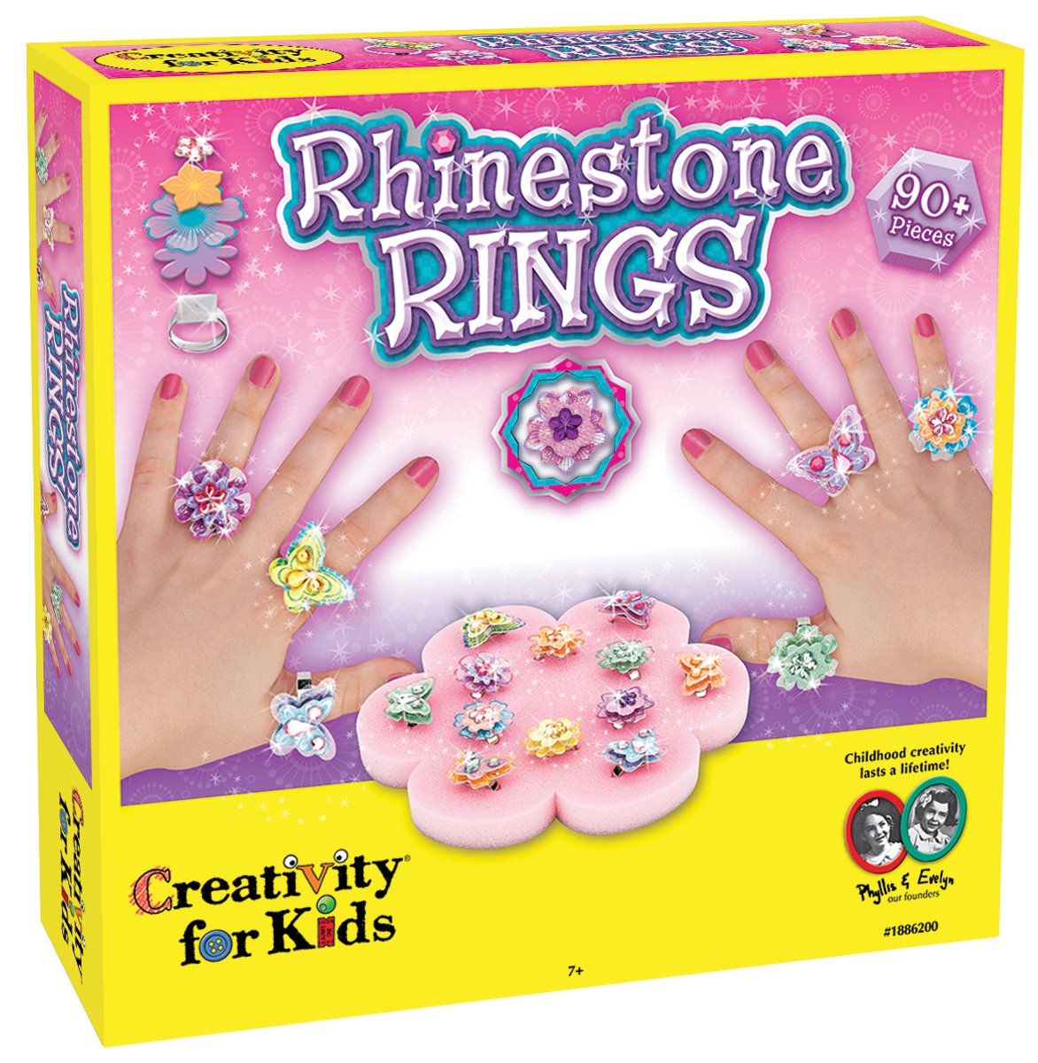 Book Cover Creativity for Kids Rhinestone Ring Making Kit - Makes 12 Flower and Butterfly Rings Rhinestone Rings Full Size