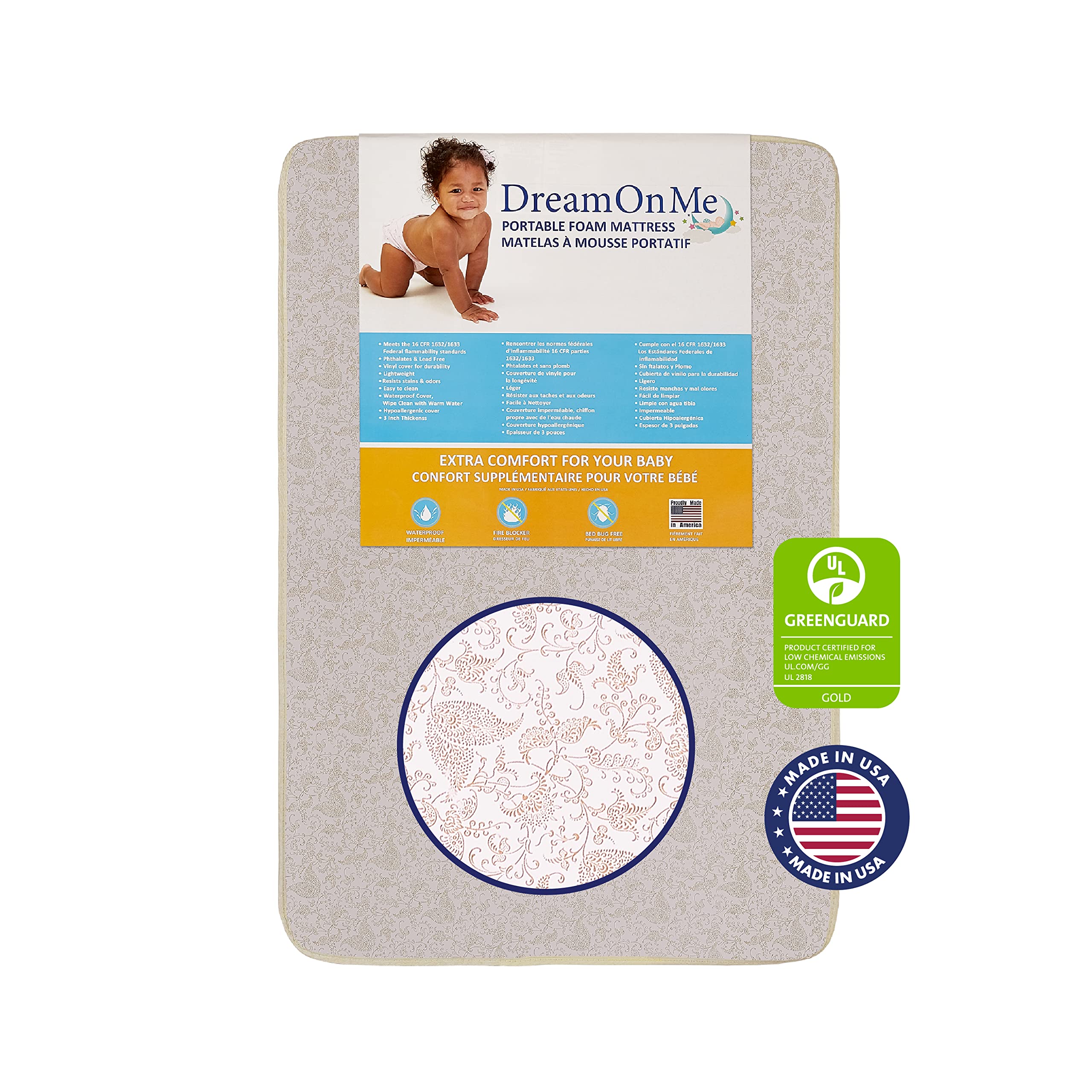Dream On Me 3" Fiber Playmat, Excellent Comfort & Support, Waterproof Vinyl Cover, Greenguard Gold Certified, Environment Safe Playmat