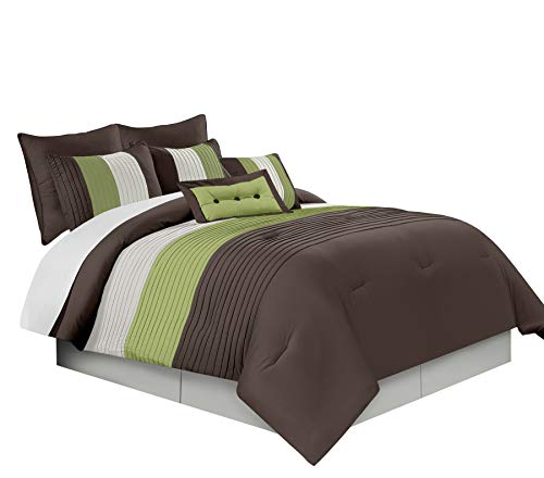 Chezmoi Collection 8-Piece Luxury Striped Comforter Set (Beige/Green/Brown, Queen)