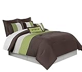 Chezmoi Collection 8-Piece Luxury Striped Comforter Set (Beige/Green/Brown, Queen)