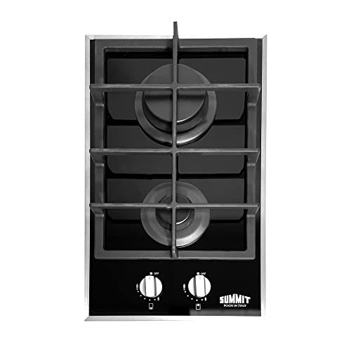 Summit GC2BGL 12-Inch Wide 2-Burner Gas Cooktop Sealed Sabaf Burners and Cast-Iron Grates, Durable Black Ceramic Surface, NG/LPG Conversion Kit, Plug-in with Thermocouple Protection, Easy to Clean
