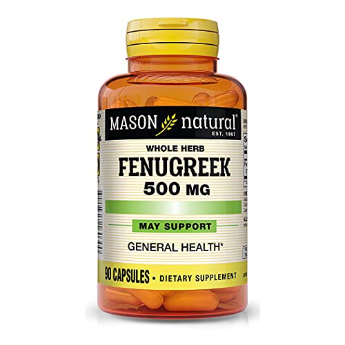 Mason Natural Whole Herb Fenugreek 500 mg - Supports General Wellness and Overall Health, Herbal Supplement, 90 Capsules