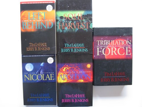 Tim Lahaye 5 Book set - Left Behind the earths last days vol 1, Tribulation Force continuing drama of those left behind vol 2, Nicolae the rise of Antichrist vol 3, Soul Harvest world takes sides vol 4, Apollyon destroyer is unleashed vol 5