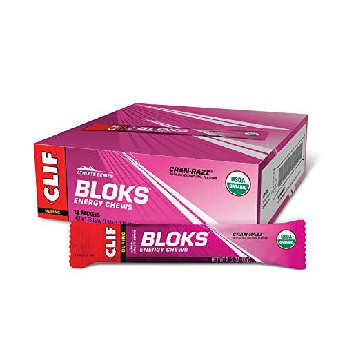 CLIF BLOKS - Energy Chews - Cran-Razz Flavor - Non-GMO - Plant Based Food - Fast Fuel for Cycling and Running- Workout Snack - (Assortment May Vary), 2.12 Ounce (Pack of 18)