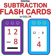 Digital Subtraction Flash Cards in Color (1-9 Shuffled Twice)
