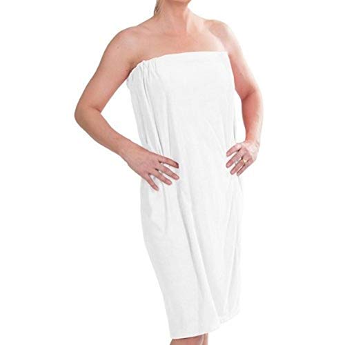 Book Cover DII Women's Adjustable Shower Wrap with Velcro, 55.5x32.5 Inch (Pack of 1), White Terry