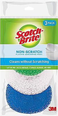 Book Cover Scotch-Brite Non-Scratch Plastic Scrubbing Pads, 3 Scrubbing Pads, Cleans Dishes Without Scratching