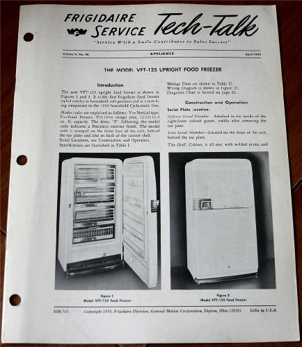 Frigidaire 1954 Model VFT-125 Upright Food Freezer (Frigidaire Service Tech-Talk, April 1954, Volume V, No. 4A)