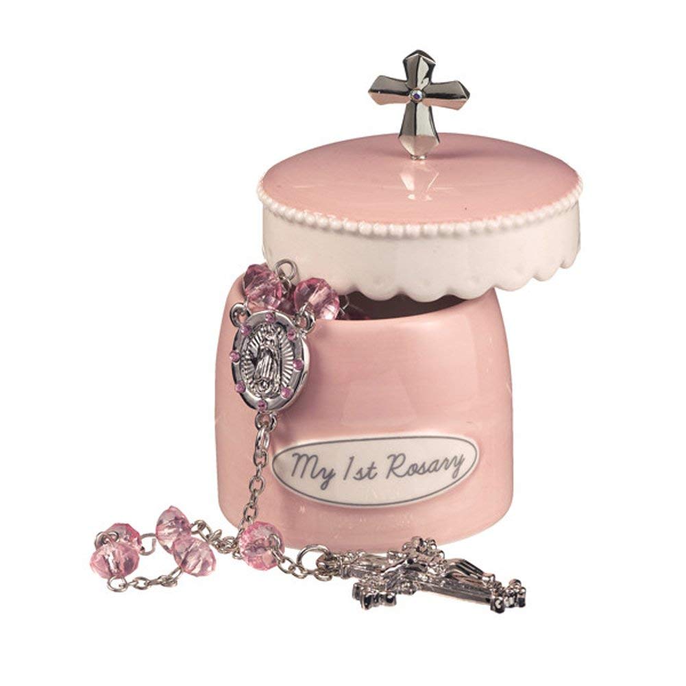 Book Cover Grasslands Road Girl's My First Rosary Cross 2 Piece Keepsake Box and Rosary Gifting Set, Pink