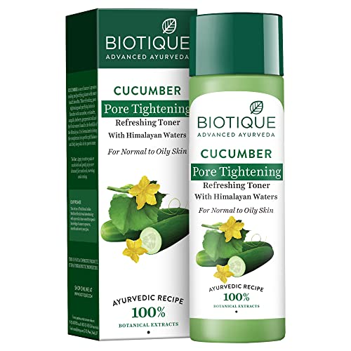 Biotique Bio Cucumber Pore Tightening Toner with Himalayan Waters for Normal to Oily Skin -120 ML/ 4.06Fl.Oz. I Help from Harmful Effects of Sun I Berberis aristata, Cucumis sativus