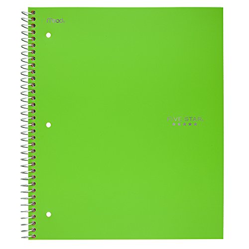 Five Star Spiral Notebook, 1 Subject, College Ruled Paper, 100 Sheets, 11" x 8-1/2", Lime (72140)