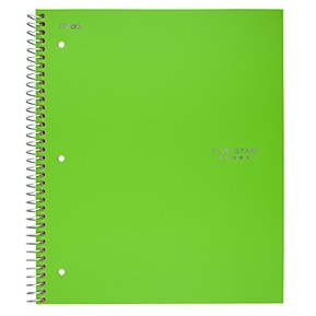 Five Star Spiral Notebook, 1 Subject, College Ruled Paper, 100 Sheets, 11" x 8-1/2", Lime (72140)