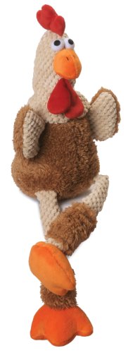 goDog Checkers Skinny Rooster With Chew Guard Technology Tough Plush Dog Toy, Brown, Small