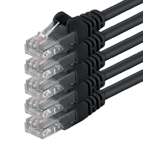 1aTTack.de - 3m - Black - 5 Pieces - Ethernet Gigabit LAN Network Cable (RJ45) 1000Mbit/s Patch Cable UTP Compatible with CAT.5 CAT.5e CAT.7