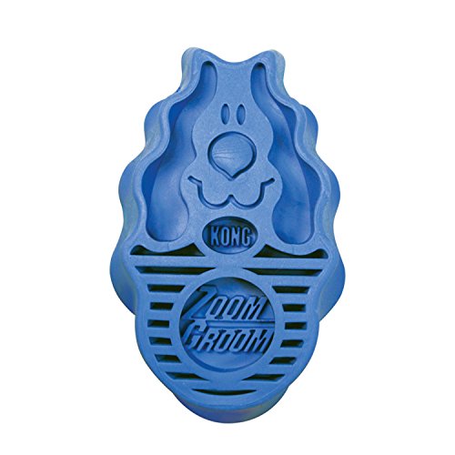 KONG - ZoomGroom - Dog Brush for Grooming and Shampooing - Blue Brush for Small Dogs and Puppies