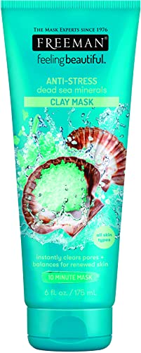 Freeman Anti-Stress Clay Facial Mask with Dead Sea Minerals, Balancing and Clearing Beauty Face Mask, 6 oz