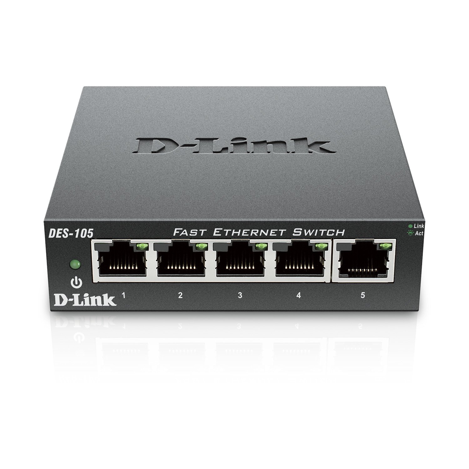 D-Link Fast Ethernet Switch, 5 Port Unmanaged 10/100 Metal Fanless Desktop or Wall Mount Design (DES-105) 5 Port Switch