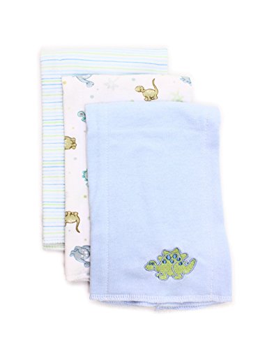 Book Cover Spasilk Baby-Boys Newborn 3 Pack 100% Cotton Burp Cloths, Blue Dino, One Size