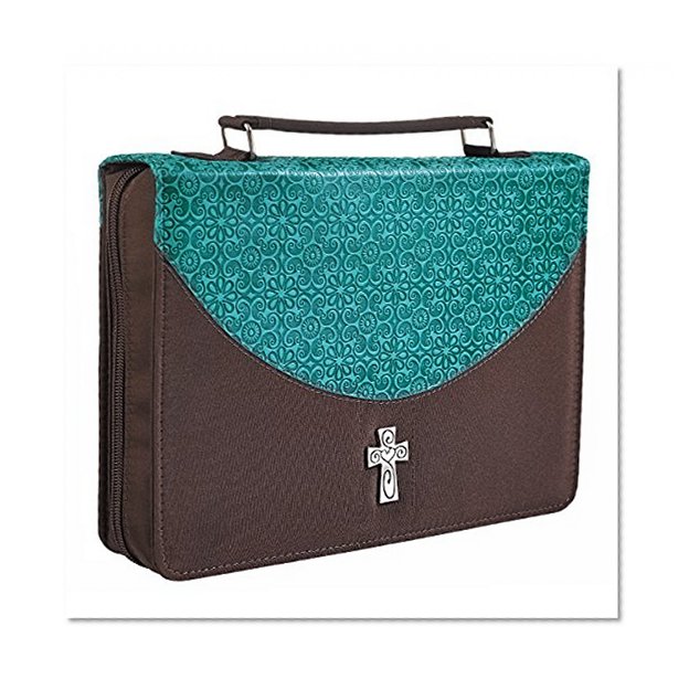Fashion LuxLeather/Micro Fiber Bible Cover in Turquoise and Brown (Large)
