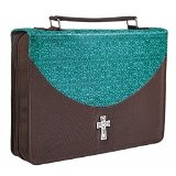 Fashion LuxLeather/Micro Fiber Bible Cover in Turquoise and Brown (Large)