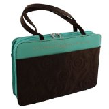 Turquoise/Brown Micro-Fiber Purse-Style Quilt Stitched Bible / Book Cover - 1 Corinthians 13:4, 7 (Large)