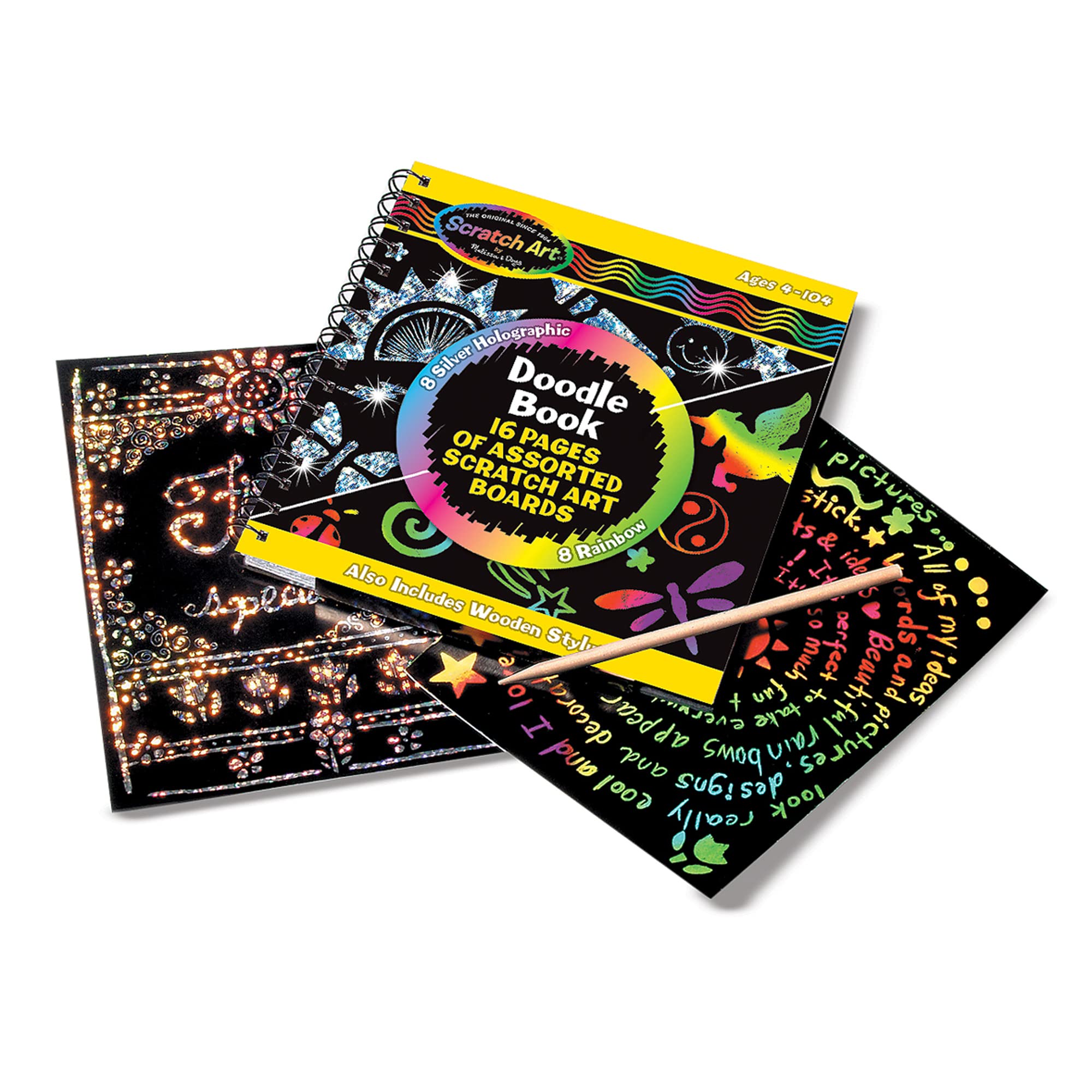 Book Cover Melissa & Doug Scratch Art Doodle Pad With 16 Scratch-Art Boards and Wooden Stylus - Color Scratch Pads, Arts And Crafts For Kids Ages 4+