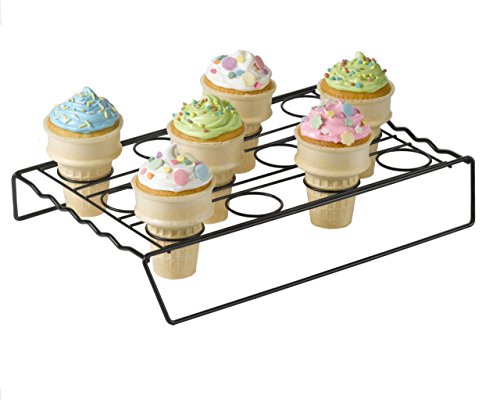 Nifty Ice Cream Cone Cupcake Baking Rack – Holds up to 12 Medium & Large Cupcake Cones, Non-Stick, Dishwasher Safe, Use for Baking, Cooling & Serving Treats