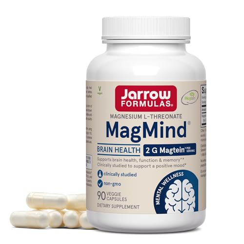 Jarrow Formulas Magnesium L-Threonate, MagMind Magtein Magnesium Supplement, Brain Supplements for Memory Support, 90 Veggie Capsules, Up to a 30 Day Supply