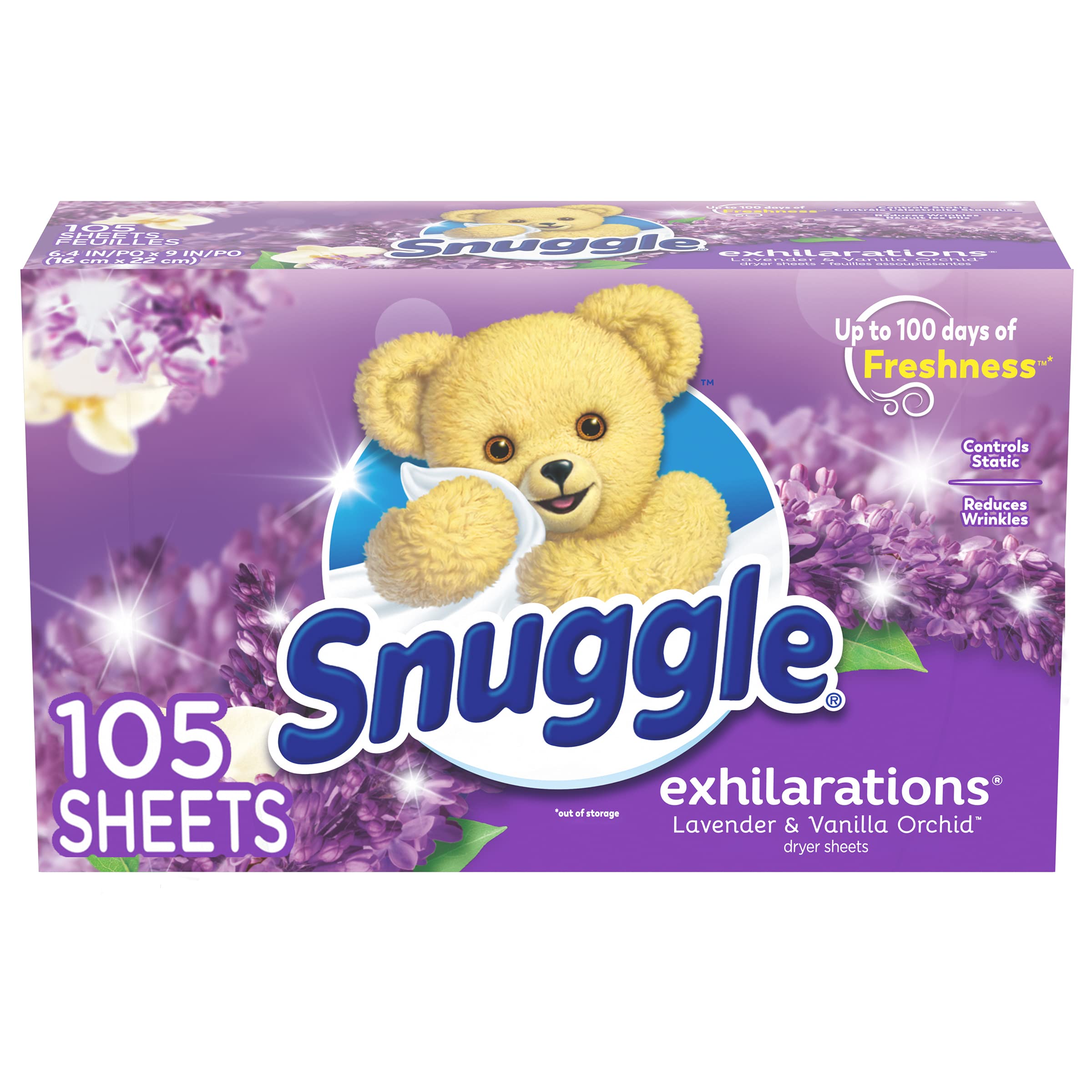 Book Cover Snuggle Exhilarations Fabric Softener Dryer Sheets, Lavender & Vanilla Orchid, 105 Count White Lavender & Sandalwood 105 Count (Pack of 1)