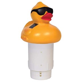 GAME Solar Light-Up Derby Duck Pool Chlorinator; 3"-Tablet Chlorine Dispenser; LED Lights; Light Sensor; Expandable Basket; Adjustable Flow Rate; Duck, Tiki, Globe, Pineapple, and Volcano