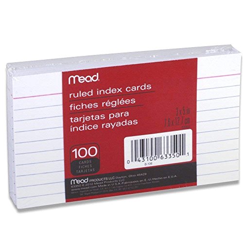 Book Cover Mead 3 x 5-Inch Index Cards, Ruled, 100 Count, White (63350) Pack Of 6