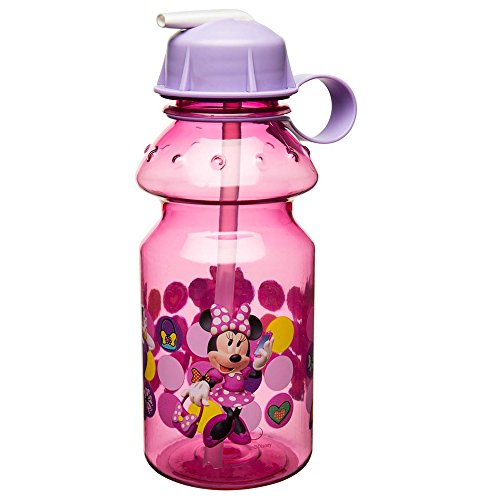 Book Cover Zak Designs Minnie 14oz Kids Water Bottle with Straw - BPA Free with Easy Clean Design, Minnie Bowtique