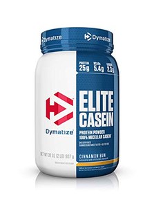 Dymatize Elite 100% Micellar Casein Slow Absorbing Protein Powder with Muscle Building Amino Acids, Perfect For Overnight Recovery, Slow Digesting, Cinnamon Bun, 2 lbs